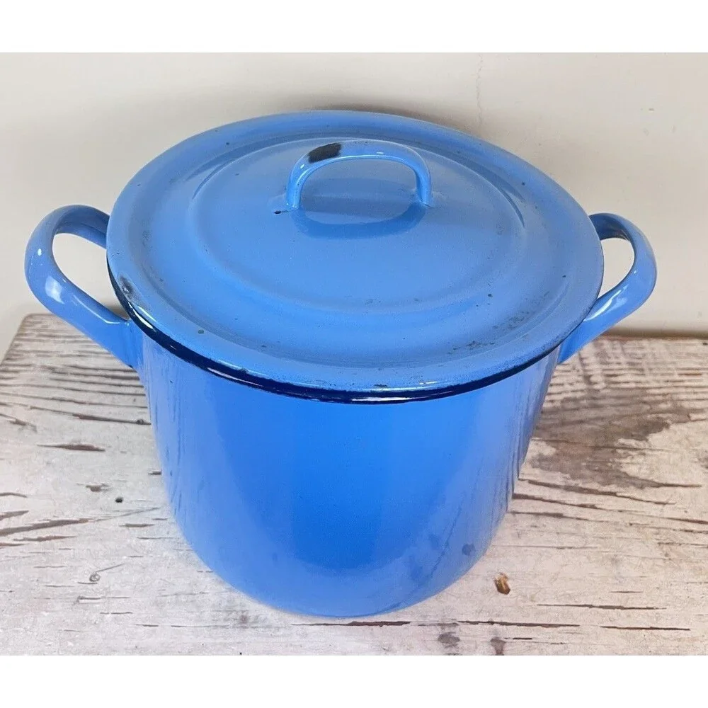 Vintage Robins Egg Blue Thala Ware Enamelware Heavy Stockpot W/Lid Country